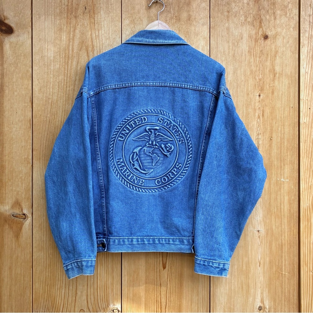 Tyca Vintage Embossed US Marine Corps Denim Trucker Jacket Mens Sz Medium